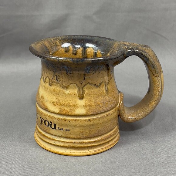 Jack Pott Stoneware Art Pottery Coffee Mug Grace Be Unto You Brown Drip Glazed - Picture 5 of 13